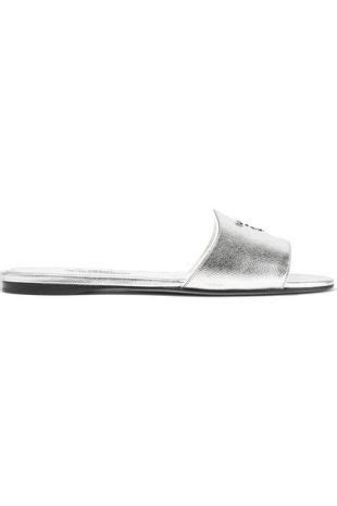 prada logo embellished metallic textured leather slides|Prada Logo Slide Sandal (Women) .